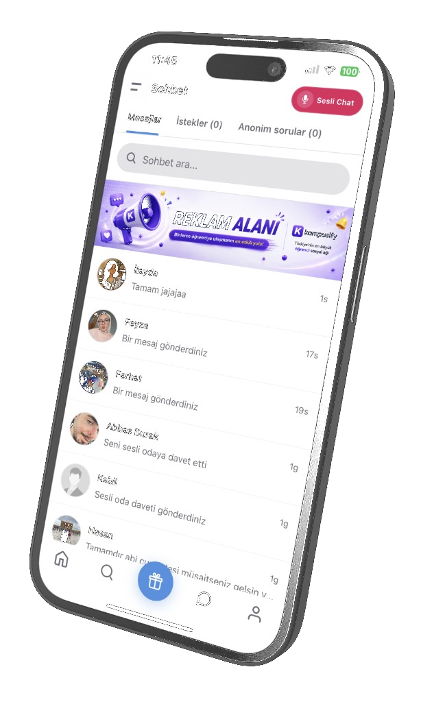 Kampusify sohbet ekranında görsel reklam alanı